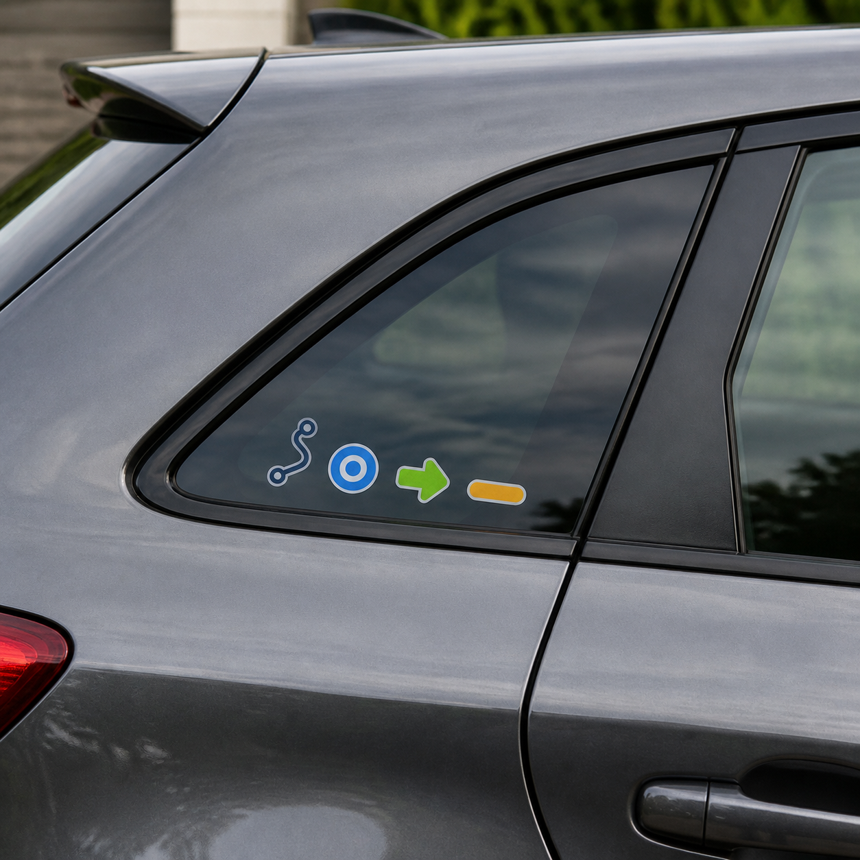 Minimal Route Line decals applied to car glass